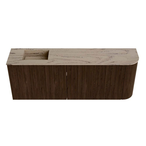 Mondiaz JOYA-DLUX 111.6cm toiletmeubel - ronding rechts kleur Walnut - Wastafel FAYE positie Links Zonder kraangat kleur Arena. SW1424361