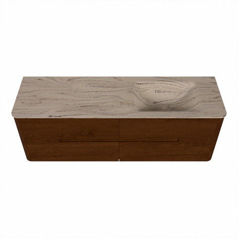 Mondiaz CIRO-DLUX Meuble de salle de bains - 150x45x50cm - Plan vasque en solid surface Arena - 1 vasque à droite - sans trous de robinet - 4 tiroirs - Ruby SW1531719