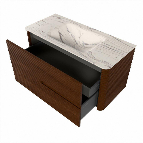 Mondiaz CIRO-DLUX Badkamermeubelset - 100x45x50cm - Solid surface wastafel Nata - 1 wasbak Midden - zonder kraangaten - 2 lades - Ruby SW1532030
