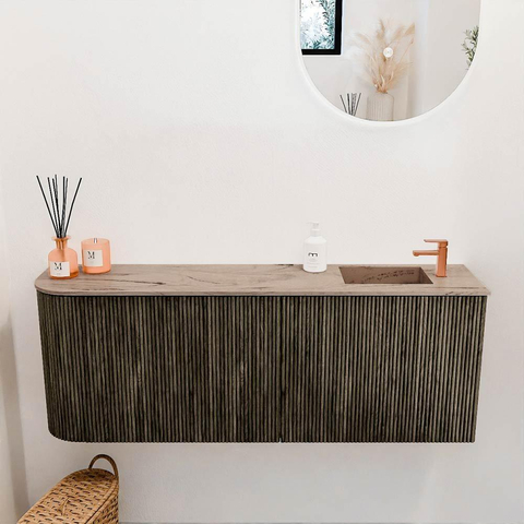 Mondiaz JOYA-DLUX Meuble WC 111,6 cm - arrondi à gauche couleur Shadow - Lavabo FAYE position droite 1 trou de robinet couleur Arena. SW1424841