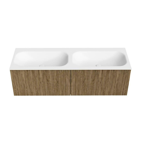 Mondiaz KURVE Badkamermeubelset - 140x46x40cm - 2 lade - wastafel solid surface - dubbel - 2 kraangaten - Dusk SW1414737
