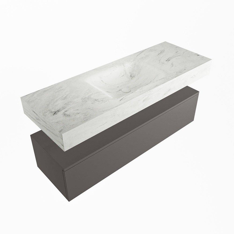 MONDIAZ ALAN - DLUX Ensemble meuble de salle de bains - 130cm - meuble bas - Dark grey - 1 tiroir - lavabo suspendu - bac au centre - 0 trous de robinet - Opalo SW806440