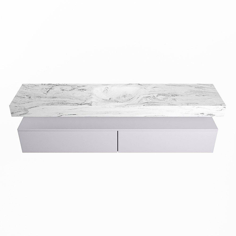 Mondiaz ALAN-DLUX Ensemble de meuble - 200cm - meuble Cale mat - 2 tiroirs - Lavabo Cloud Glace suspendu - vasque Centre - 1 trou de robinet SW805825
