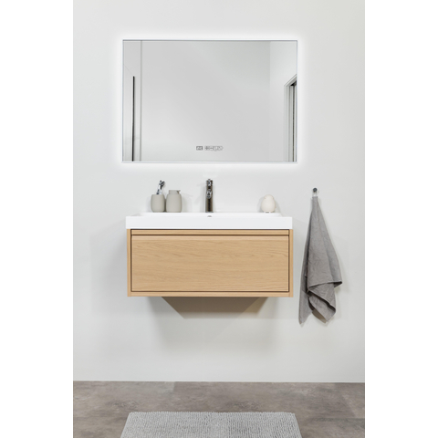 Eurom Sani 600 Mirror miroir – 100 x 70 cm – LED indirecte tout autour – chauffage infrarouge 600 W – Blanc mat SW1225243