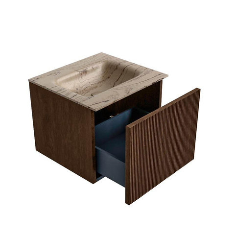 MONDIAZ KURVE-DLUX Meuble de salle de bains 50cm couleur Walnut avec 1 tiroir et 0 porte. Lavabo GRUNNE Central sans trou de robinet Arena. SW1431169