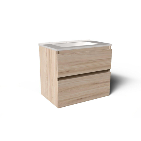 Saniclass Prime Vita Meuble de salle de bain - 140x46x60cm - lavabo en céramique brillant blanc - 2 vasques - 2 trous de robinet - 4 tiroirs - chêne clair SW1439494