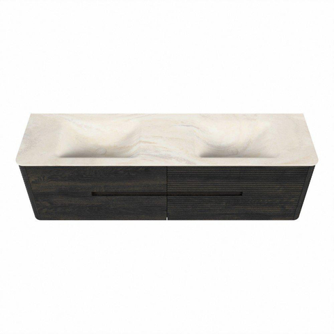 Mondiaz CIRO-DLUX Badkamermeubelset - 170x45x50cm - Solid surface wastafel Ostra - 2 wasbak Dubbel - zonder kraangaten - 4 lades - Shadow SW1532313
