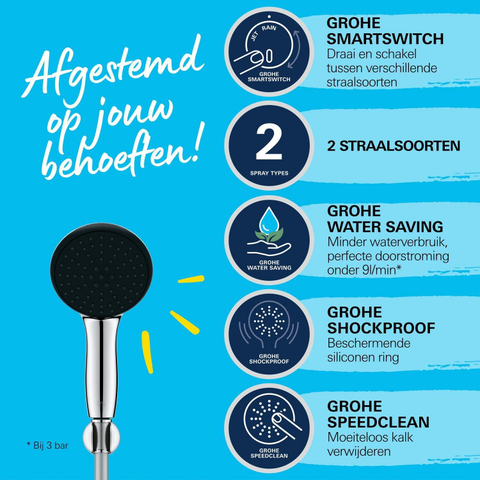 Grohe Vitalio QuickFix Handdoucheset - diameter 11cm - 2 straalsoort - 8.0/min - met houder - met slang - 175cm - chroom SW1028245