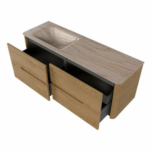 Mondiaz CIRO-DLUX Badkamermeubelset - 140x45x50cm - Solid surface wastafel Saba - 1 wasbak Links - zonder kraangaten - 4 lades - Oak SW1531185