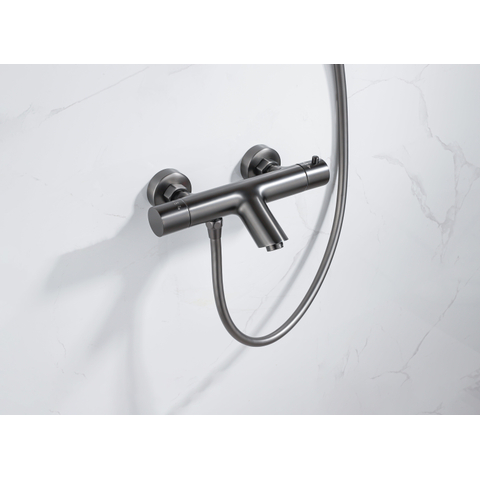 Fortifura Calvi thermostatische badkraan - PVD - geborsteld gunmetal (antraciet) SW720225