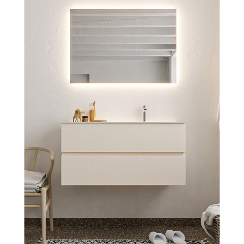 MONDIAZ VICA Ensemble de meuble salle de bain - 100cm - 2 tiroirs - lavabo Cloud à droite - 1 trou de robinet - solid surface lin SW410977