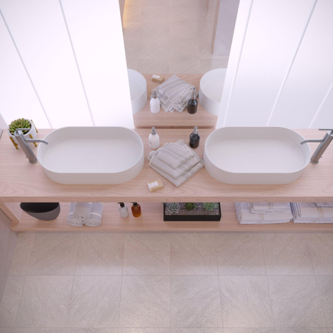 Ideavit Solidthin vasque à poser 60x35x12.5cm ovale 0 trous de robinet 1 cuve Solid surface blanc SW85905