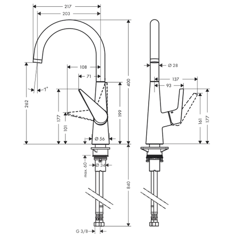 Hansgrohe keukenkranen Talis - 1 greeps keukenmengkraan - 260 - hoogglans chroom SW529004