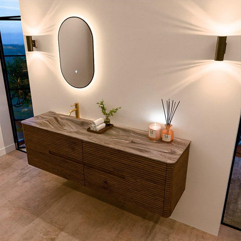 Mondiaz CIRO-DLUX Badkamermeubelset - 170x45x50cm - Solid surface wastafel Sombra - 1 wasbak Links - 1 kraangat - 4 lades - Dusk SW1533416