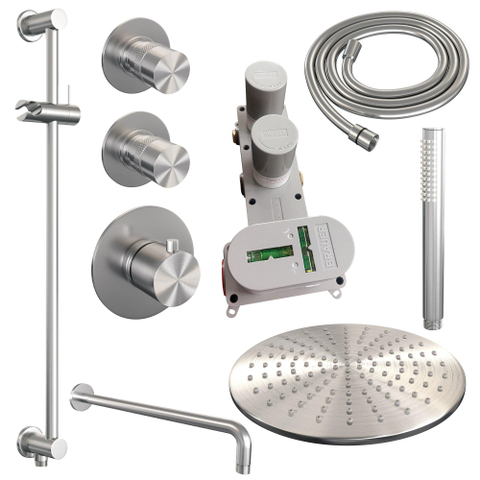 BRAUER Brushed Edition inbouw regendoucheset – Ø30 cm hoofddouche – 40 cm gebogen wandarm – staafhanddouche – glijstang 70 cm SW538447