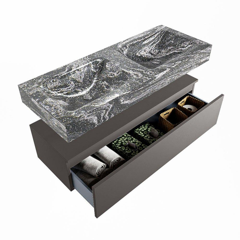MONDIAZ ALAN - DLUX Badkamermeubelset - 120cm - onderkast - Dark grey - 1 lade - vrijhangende wastafel - 2 wasbakken - 2 kraangaten - Lava SW808197