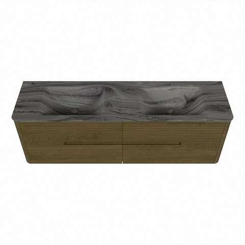 Mondiaz CIRO-DLUX Badkamermeubelset - 160x45x50cm - Solid surface wastafel Sombra - 2 wasbak Dubbel - zonder kraangaten - 4 lades - Dusk SW1533417