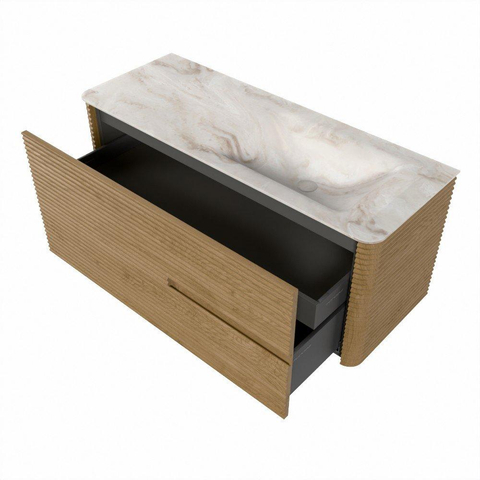 Mondiaz CIRO-DLUX Badkamermeubelset - 120x45x50cm - Solid surface wastafel Frappe - 1 wasbak Rechts - 1 kraangat - 2 lades - Oak SW1481387