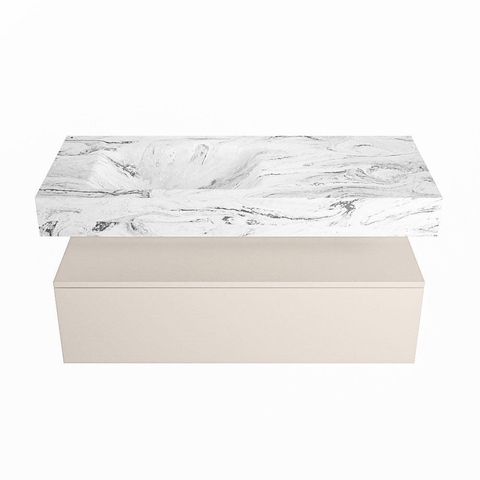 Mondiaz ALAN-DLUX Ensemble de meuble - 110cm - meuble Linen mat - 1 tiroir - Lavabo Cloud Glace suspendu - vasque Gauche - 1 trou de robinet SW805773