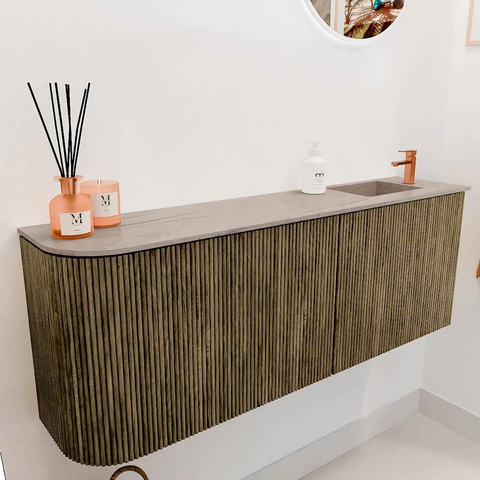 Mondiaz JOYA-DLUX Meuble de salle de bains 111.6cm - arrondi gauche couleur Dusk - Vasque FAYE position Droite 1 trou de robinet couleur Saba. SW1426093