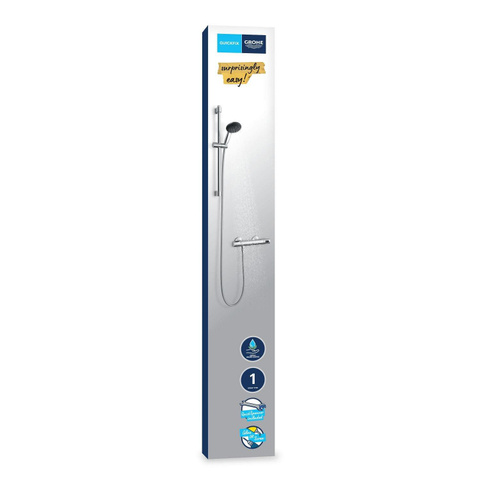 GROHE Precision Flow Ensemble de douche - robinet de douche thermostatique - avec ensemble barre de douche - 60cm - douchette à main ronde - 1 jet - flexible de douche lisse - chromé SW1028113