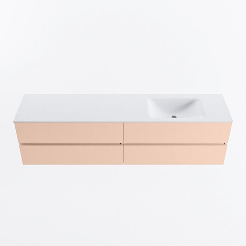 MONDIAZ Vica Ensemble meuble de salle de bains - 190cm - meuble bas rosee - 4 tiroirs - lavabo cloud à droite - sans trous de robinet - version haute 60cm - talc SW1083383