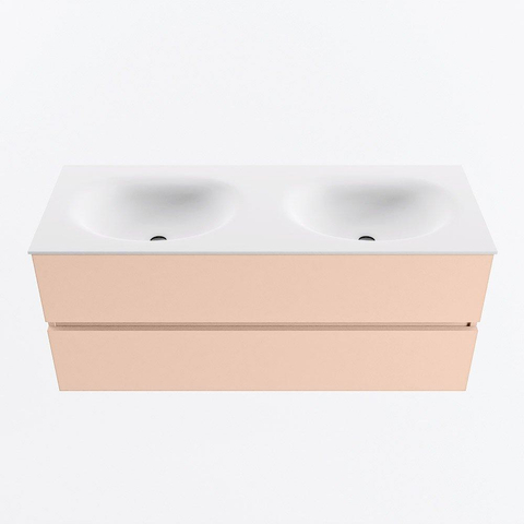 MONDIAZ VICA Ensemble meuble de salle de bains - 120cm - meuble bas rosee- 2 tiroirs - vasque moon double - sans trous de robinet - version haute 60cm - talc SW1080348