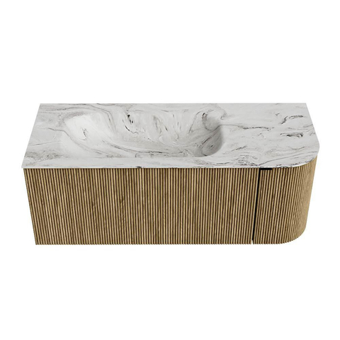Mondiaz KURVE-DLUX Ensemble de meubles de salle de bains - 115x46x40cm - 1 tiroir - 1 porte - lavabo solid surface - gauche - sans trou de robinet - Dusk SW1415474