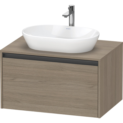 Duravit Ketho.2 Wastafelonderbouwkast - inclusief consoleplaat - met 1 lade - 80x55x45.9cm - met handgreep antraciet - eiken terra mat SW773004