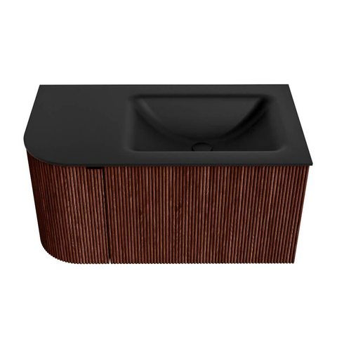 Mondiaz KURVE Badkamermeubelset - 85x46x40cm - 1 lade - 1 deur - wastafel solid surface - rechts - zonder kraangat - Ruby SW1415400