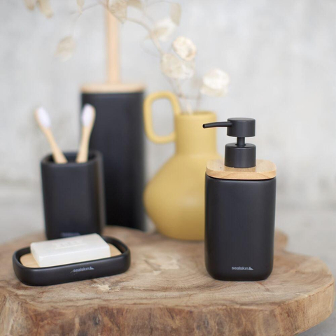 Sealskin Mind Ensemble de salle de bain - Distributeur de savon 200 ml - Gobelet à brosse à dents - Noir SW699560