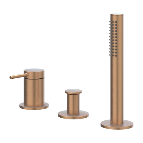 IVY Bond Combinaison pour rebord de baignoire - 3 voies - mitigeur - douchette extractible - sans bec - Cuivre brossé mat PVD SW1031140