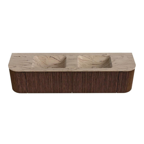 MONDIAZ KURVE-DLUX Meuble de salle de bains 180cm arrondi Gauche + Droite couleur Walnut avec 2 tiroirs et 2 portes. Lavabo LEAF Double 2 trous de robinet Arena. SW1431242