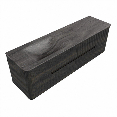 Mondiaz CIRO-DLUX Meuble de salle de bains set - 160x45x50cm - Plan vasque solid surface Oza - 1 lavabo à gauche - sans trous de robinet - 4 tiroirs - Shadow SW1532658