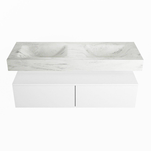 Mondiaz ALAN-DLUX Ensemble de meuble - 130cm - meuble Talc mat - 2 tiroirs - Lavabo Cloud Opalo suspendu - vasque Gauche et droite - 0 trous de robinet SW806351