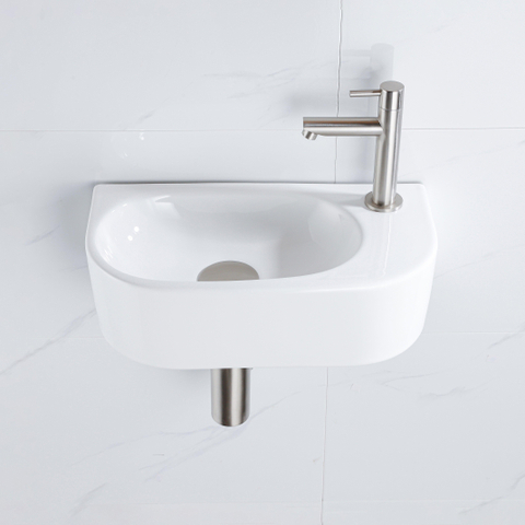 QeramiQ Fuente fonteinset – 40x21.5x12 cm – keramiek wit glans – kraangat rechts – kraan geborsteld RVS SW1232809