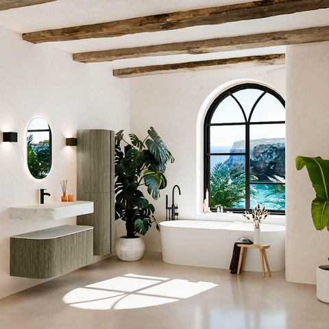MONDIAZ THOR-DLUX Meuble de salle de bains - 100cm - arrondi gauche + droite - couleur Shadow - 1 tiroir - 2 portes - Vasque suspendue CLOUD Milieu 1 trou de robinet couleur Opalo SW1467522