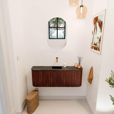 Mondiaz JOYA-DLUX 113.2cm toiletmeubel - ronding links en rechts kleur Ruby - Wastafel FAYE positie Midden Zonder kraangat kleur Lava. SW1423667