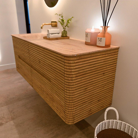 Mondiaz CIRO-DLUX Ensemble de meubles de salle de bains - 140x45x50cm - Plan-vasque en solid surface Saba - 1 lavabo à gauche - sans trous de robinet - 4 tiroirs - Chêne SW1531185