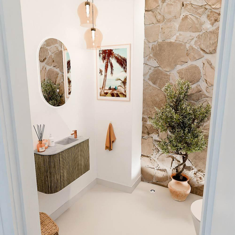 Mondiaz JOYA-DLUX 61.6cm toiletmeubel - ronding links kleur Dusk - Wastafel FAYE positie Rechts 1 kraangat kleur Glace. SW1423198