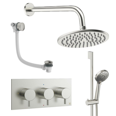 Crosswater MPRO ensemble de douche pluie encastré – douche de tête Ø 20 cm – douchette ronde – 3 leviers – vidage de baignoire – inox brossé SW1472670