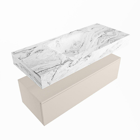 Mondiaz ALAN-DLUX Ensemble de meuble - 110cm - meuble Linen mat - 1 tiroir - Lavabo Cloud Glace suspendu - vasque Centre - 0 trous de robinet SW805603