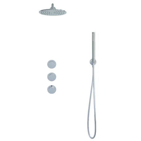 Fortifura Nebbio ensemble de douche pluie apparent – douche de tête Ø 30 cm – bras mural courbé 35 cm – flexible lisse – chrome SW1237514