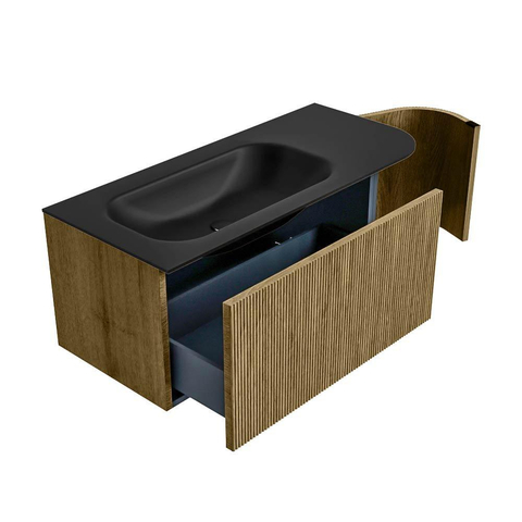 Mondiaz KURVE Ensemble de meuble de salle de bains - 105x46x40cm - 1 tiroir - 1 porte - lavabo solid surface - gauche - 1 trou de robinet - Dusk SW1415101
