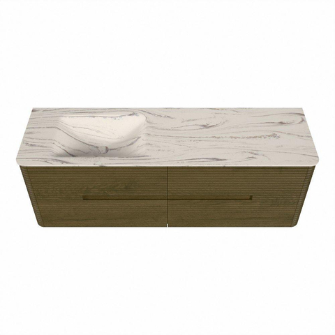 Mondiaz CIRO-DLUX Meuble de salle de bains - 150x45x50cm - Plan vasque Solid surface Nata - 1 vasque à gauche - sans trous de robinetterie - 4 tiroirs - Dusk SW1533246