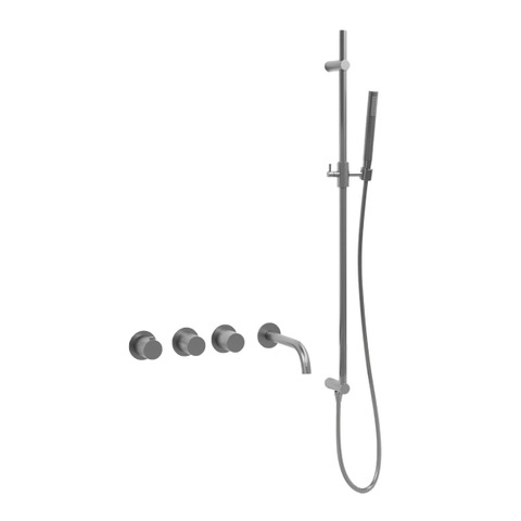 Fortifura Nebbio Badcombinatie-set - thermostaatkraan - glijstang - met geïntegreerde - wandaansluitbocht - metalen doucheslang - staaf handdouche - uitloop - PVD - geborsteld RVS SW1238087