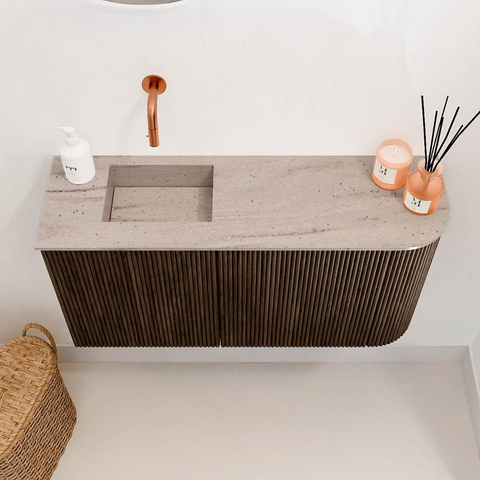Mondiaz JOYA-DLUX 81.6cm toiletmeubel - ronding rechts kleur Walnut - Wastafel FAYE positie Links Zonder kraangat kleur Saba. SW1424722
