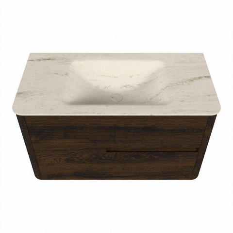 Mondiaz CIRO-DLUX Badkamermeubelset - 90x45x50cm - Solid surface wastafel Meli - 1 wasbak Midden - 1 kraangat - 2 lades - Walnut SW1530506