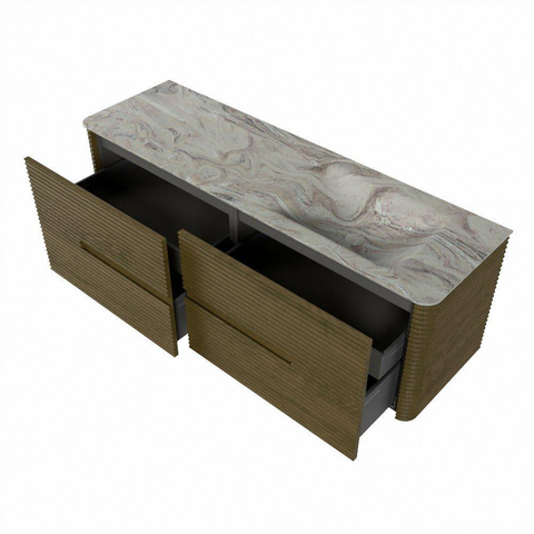 Mondiaz CIRO-DLUX Ensemble de meubles de salle de bains - 150x45x50cm - Plan vasque solid surface Glace - 1 vasque à droite - sans trous de robinetterie - 4 tiroirs - Dusk SW1532997