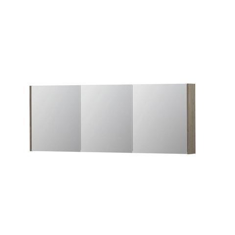 INK SPK1 Spiegelkast - 160x14x60cm - 3 deuren - dubbelzijdige Spiegel - schakelaar en stopcontact - MFC Greige eiken SW493920
